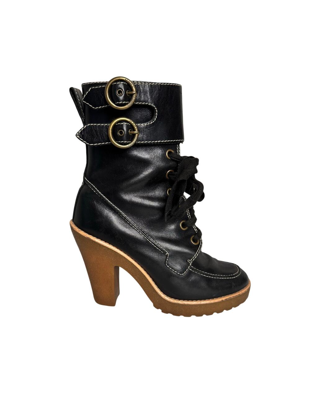 Marc Jacobs Black Chunky Heel Leather Boots Size 37.5 (US 7.5)